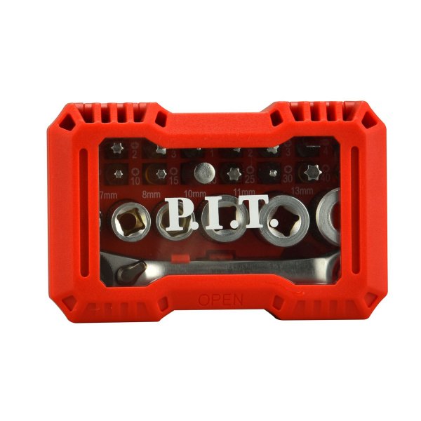 Набор бит и торцевых головок с трещоткой P.I.T. ASET04-0024 (24шт, биты 25мм (16шт), головки (6шт))